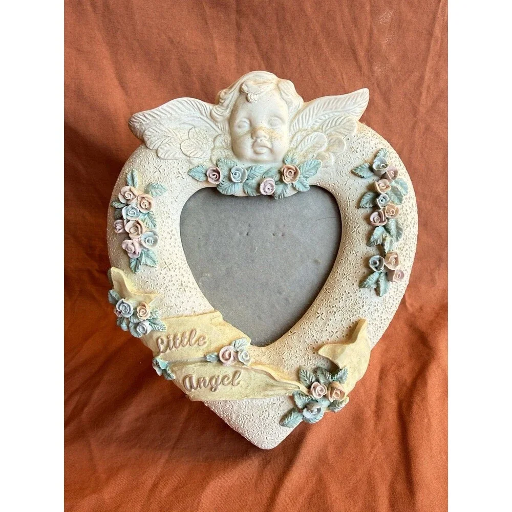 set of two little celestial angel ceramic picture frames 5 inches and 8 inches